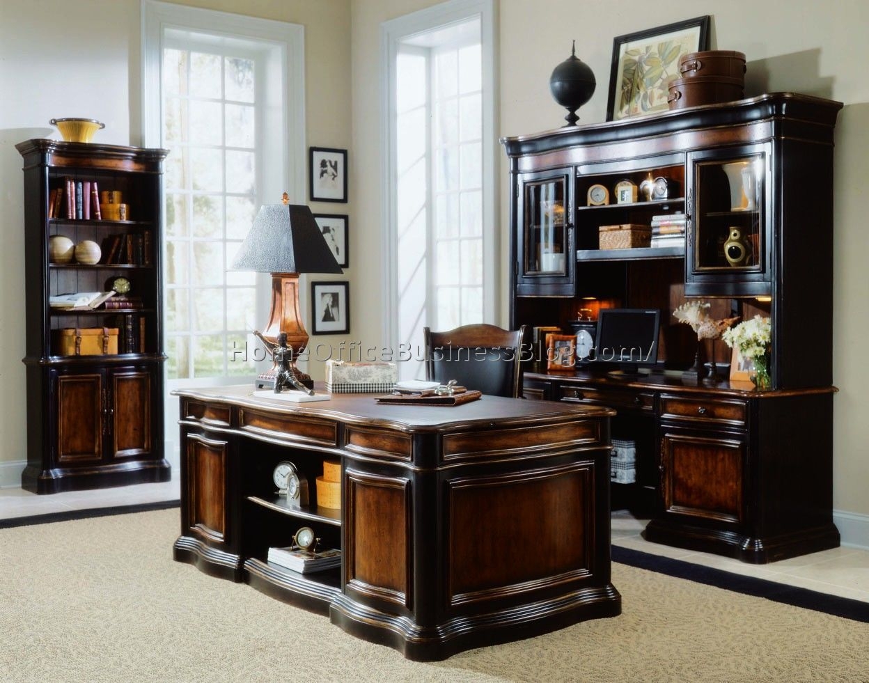 Preston ridge leather top executive desk office set