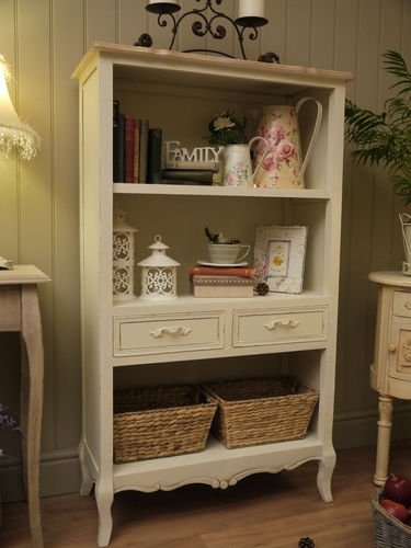 Shabby Chic Bookcase Shelves Cream Dresser Display Wall Unit Drawers Bookshelf