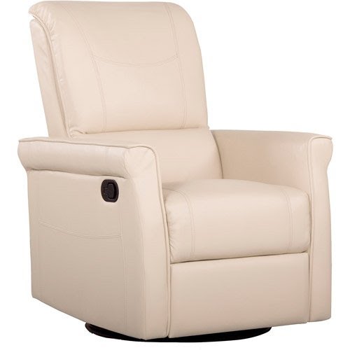 Shermag Bonded Leather Motion Swivel Chair with Push-Button Recline, Cream