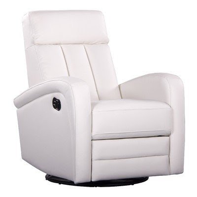 Shermag Leather Motion Chair with Swivel and Push-Button Recline, White