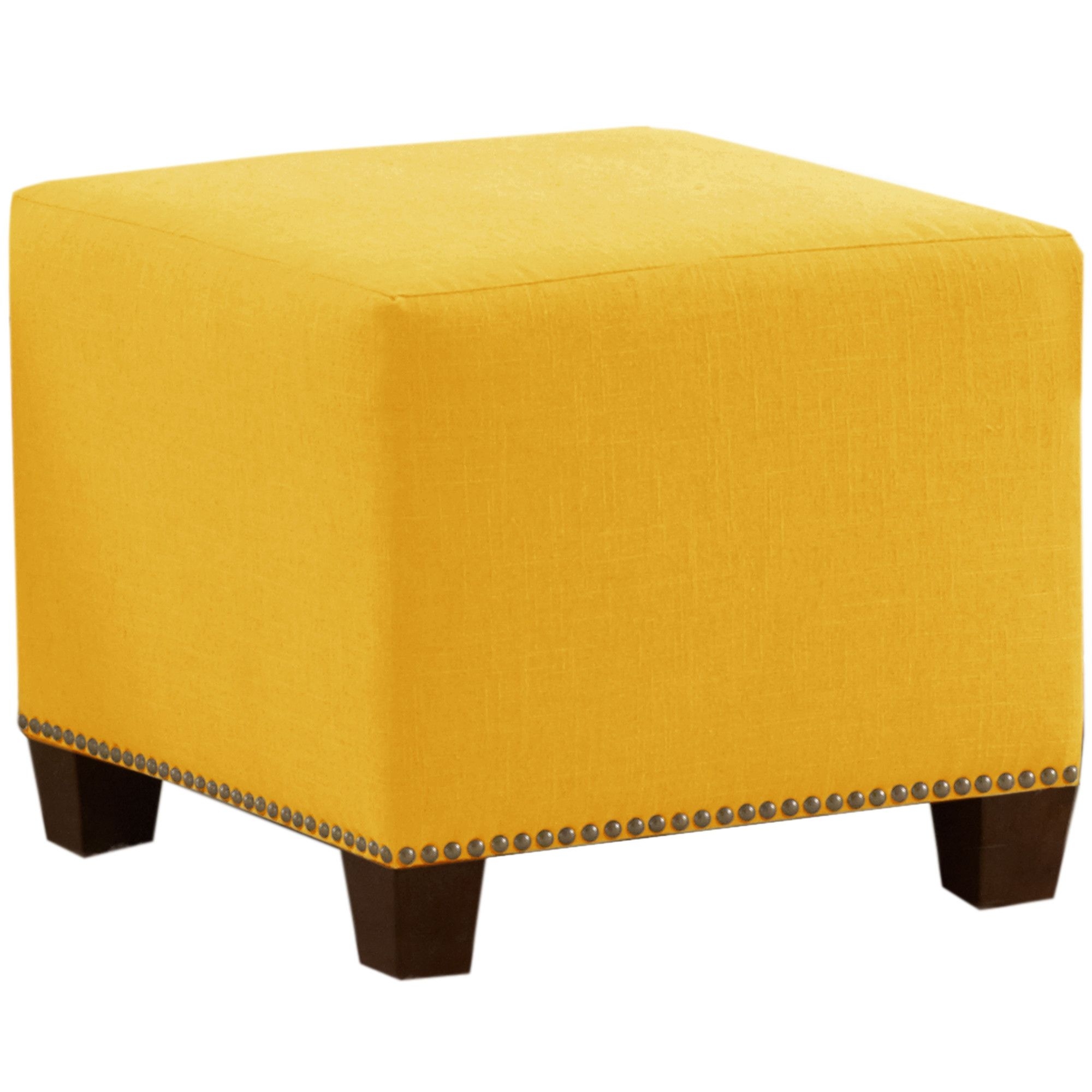 Skyline Furniture Square Nail Button Ottoman, Linen French Yellow