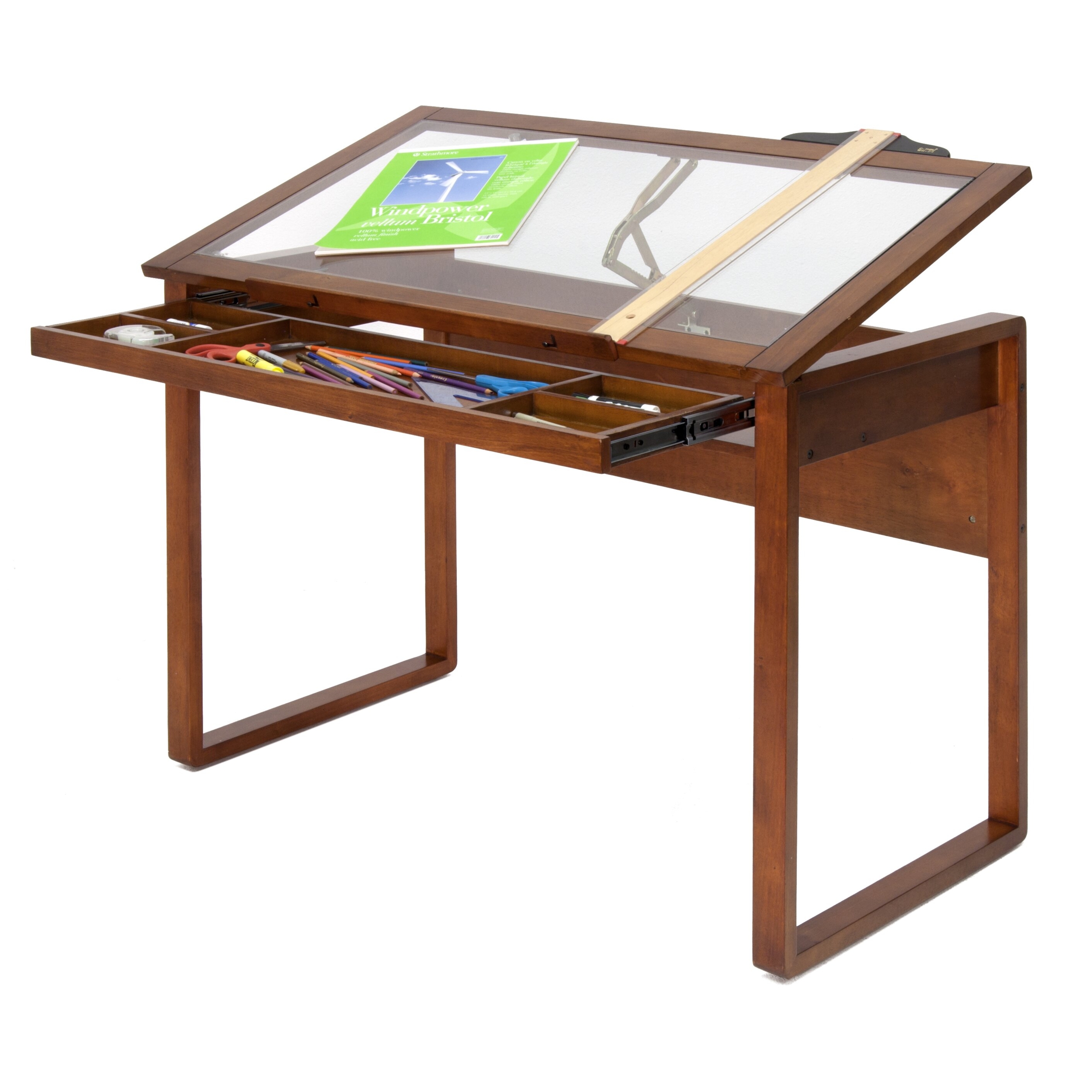Studio Designs Ponderosa Glass Topped Solid Wood Drafting Table