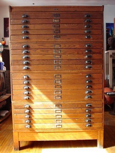 Vintage Industrial Antique Dietzgen 20 Drawer Wood Blueprint Flat File Cabinet