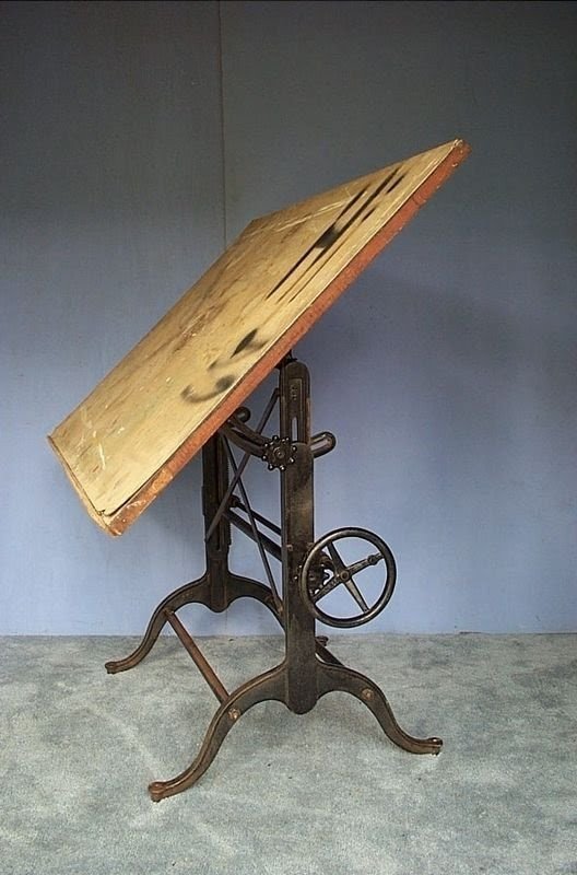 Vtg Cast Iron Drafting Table Architect Drawing Antique Artist Chair Machinist