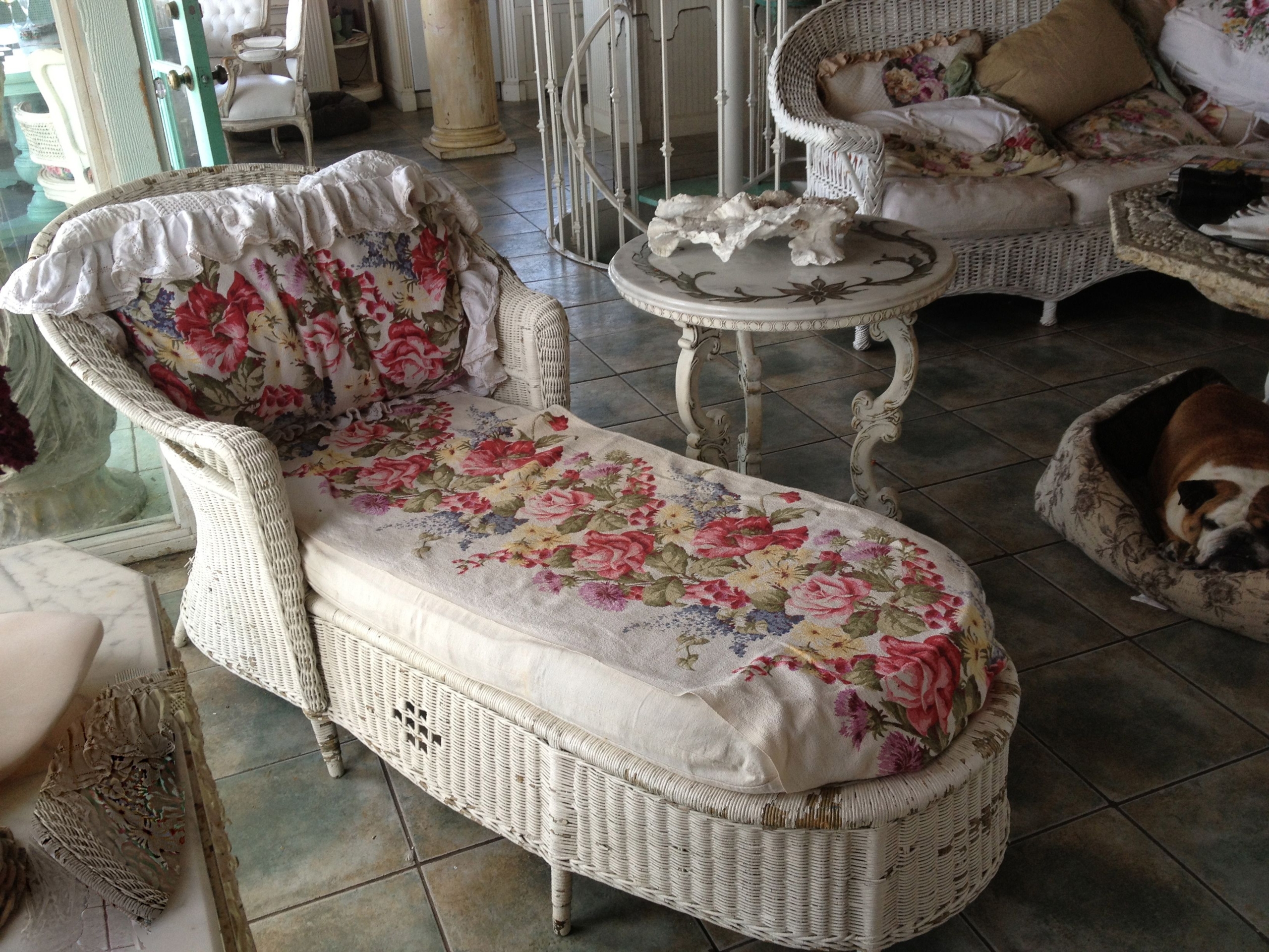 Antique wicker chaise lounge