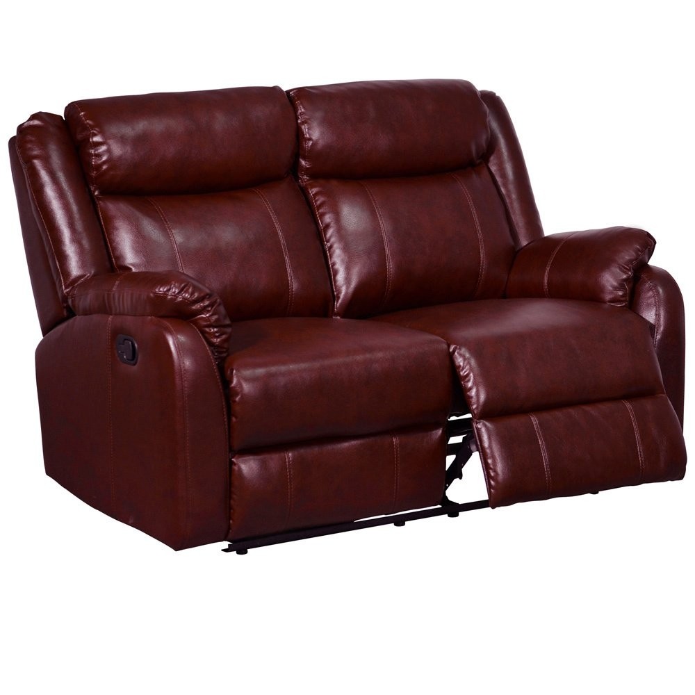 Double Reclining Brown Bonded Leather Loveseat