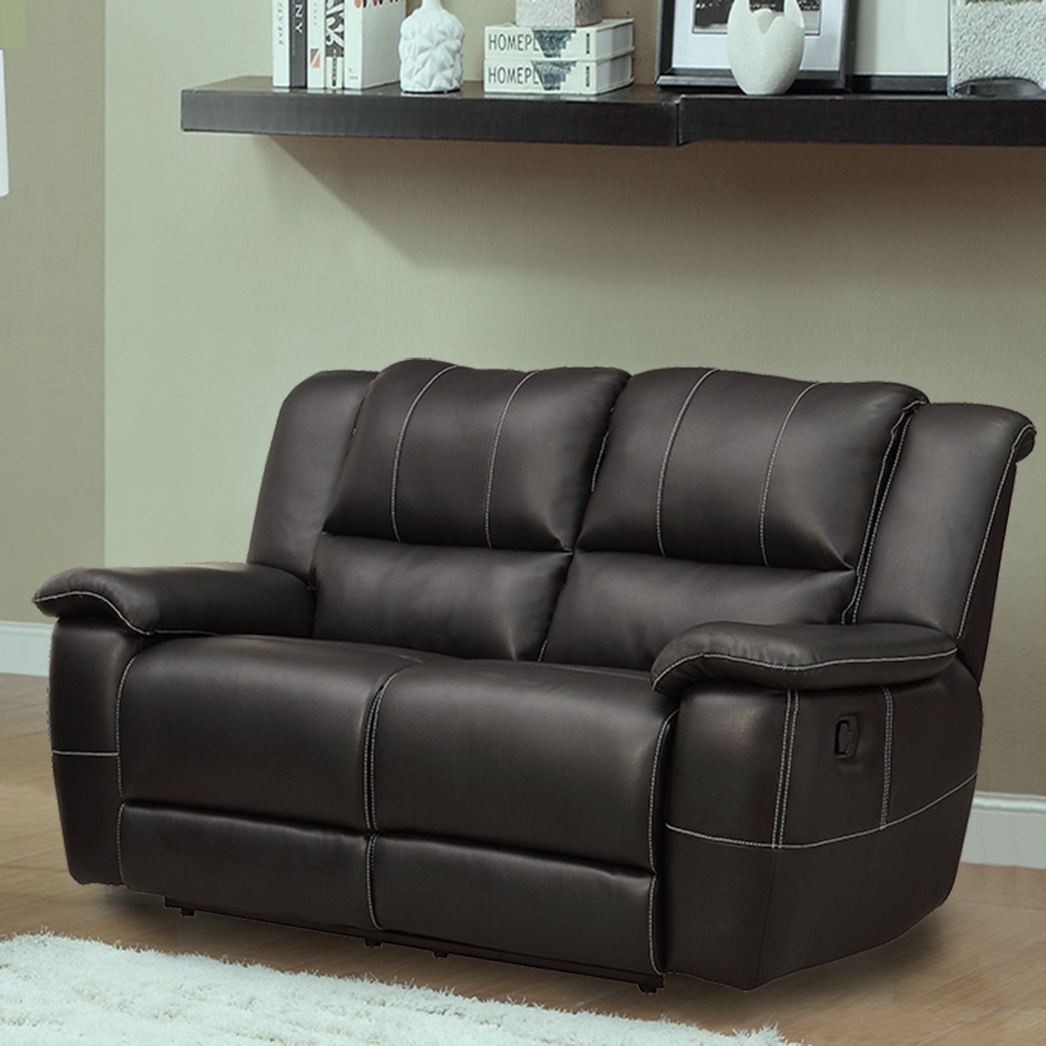 Griffin black bonded leather oversized double recliner loveseat
