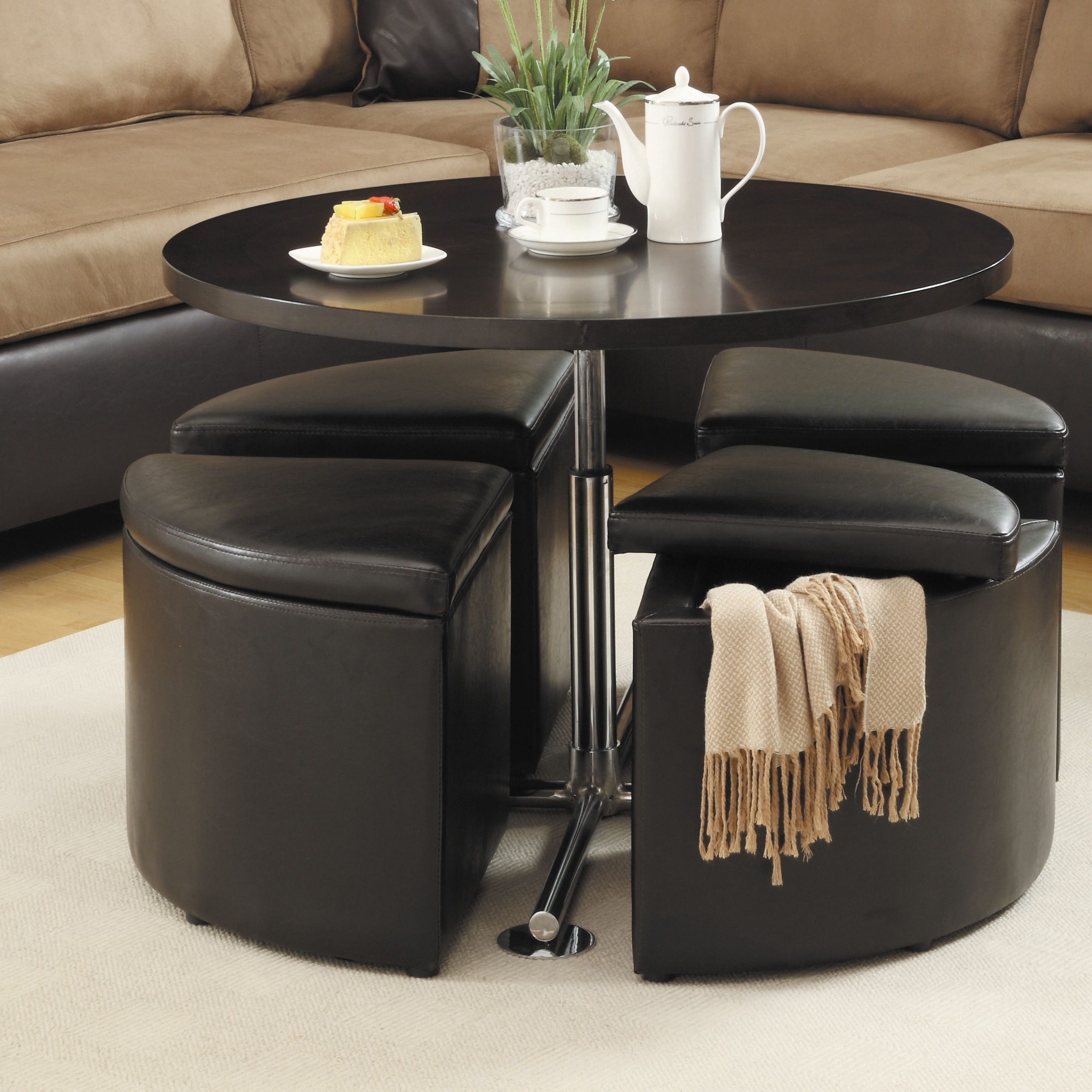 Homelegance Home Creek Hydraulic Lift Cocktail Table with Storage Ottomans, multicolor, Rubberwood