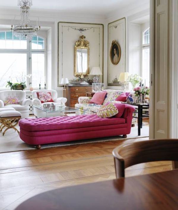 Pink tufted sofa