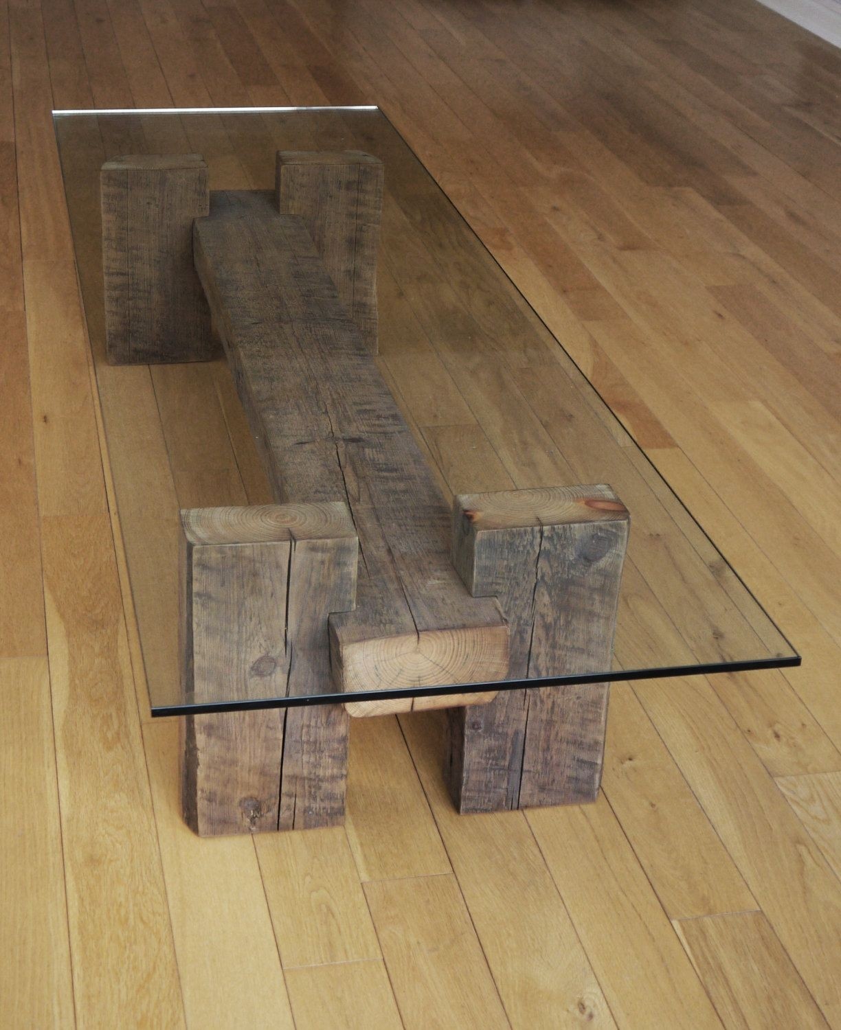 Reclaimed wood and glass coffee table