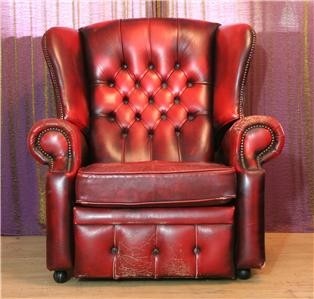 Red Leather Oxblood Chesterfield Wing Back Recliner Queen Anne Wing Back Chair