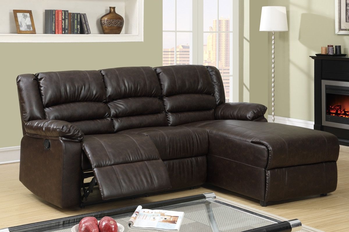 Small coffee leather reclining sectional sofa recliner right chaise