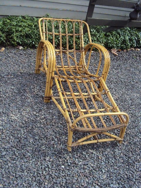Vintage Art Deco Rattan Chaise Lounge Stick Wicker Chair Bamboo Antique Rare