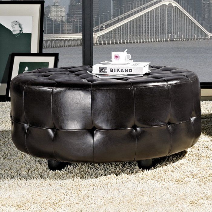 Abbyson living bentley bonded leather round cocktail ottoman