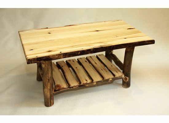 Amish Rustic Log Coffee Table Solid Aspen Slab Wood Cabin Lodge Furniture New