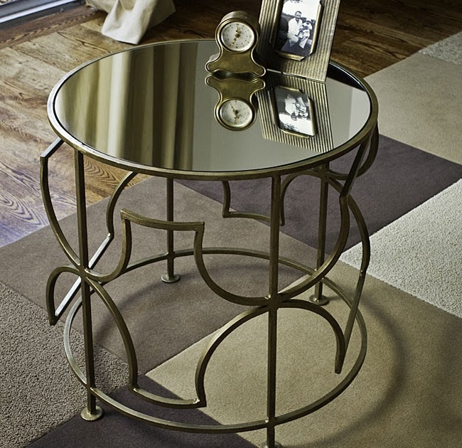Brass plated iron mirrored round sidetable india