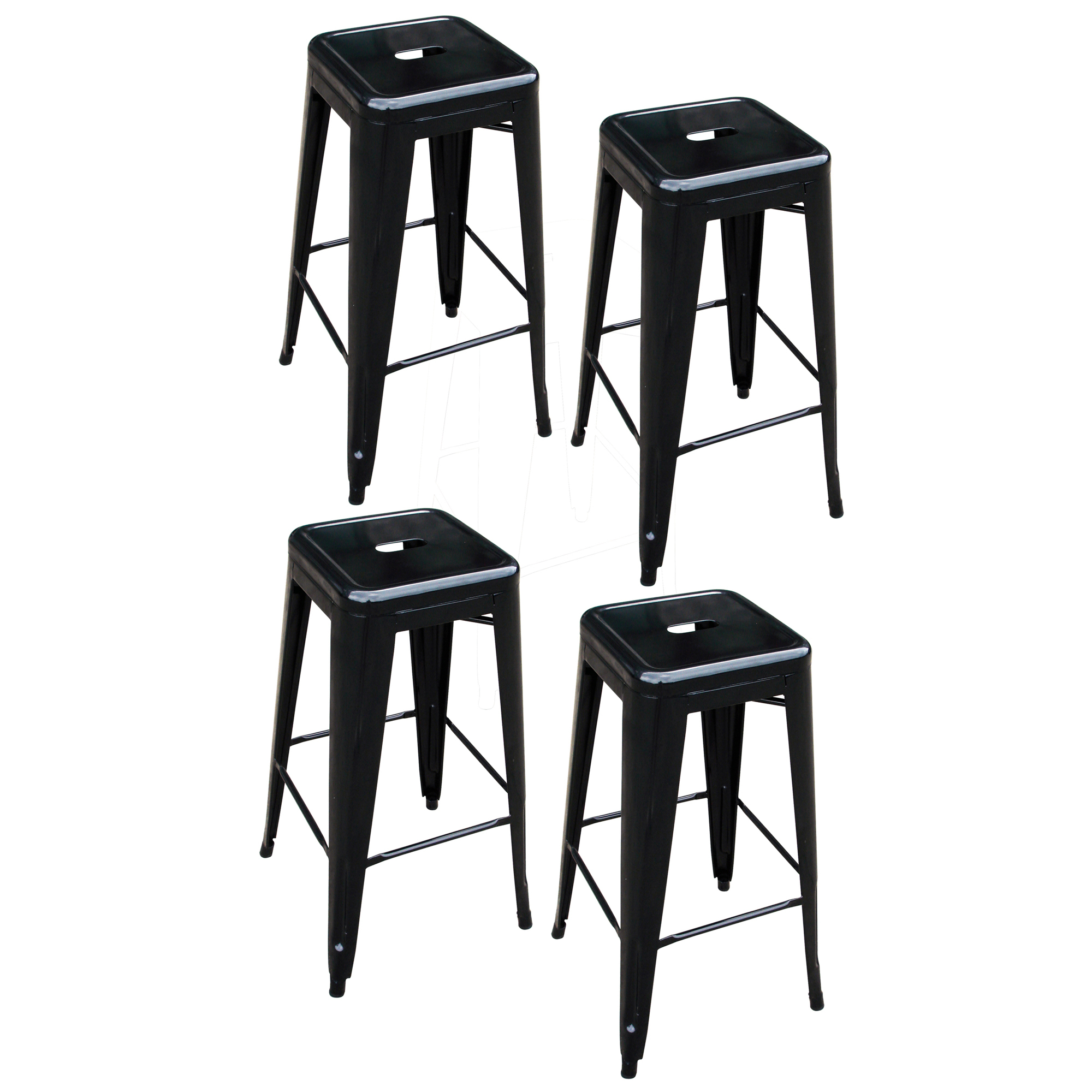 BTEXPERT® Four of 30-inch Tabouret Metal Counter Bar Stools - Modern Bright Glossy Black Style Stackable Studio Stool (Set of 4)