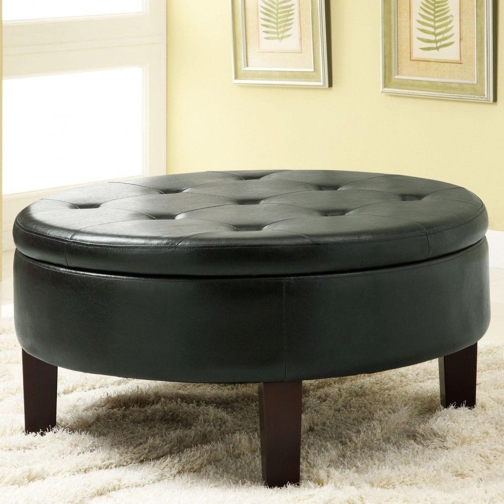 Coaster round upholstered storage ottoman with tufted top in black