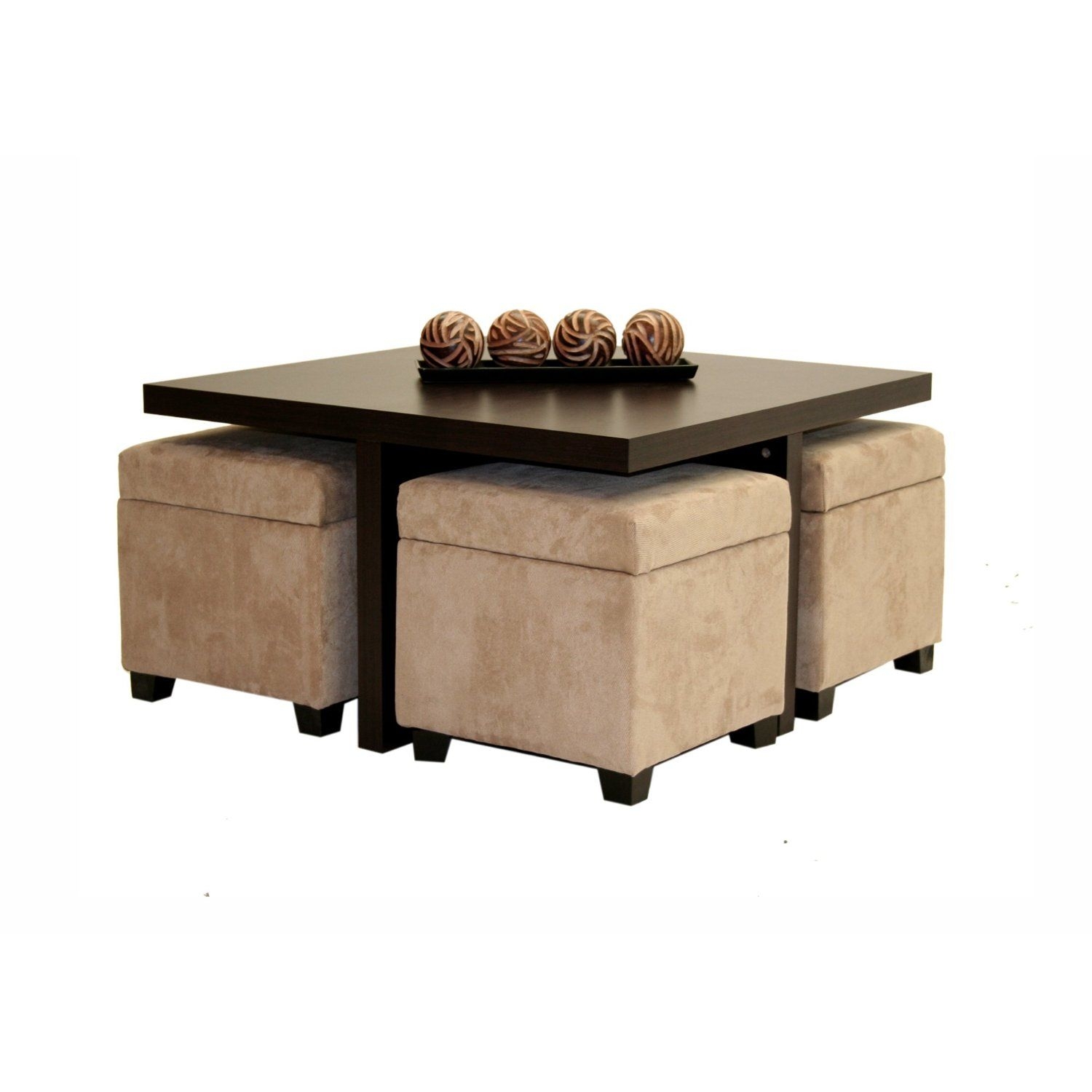 Coffee table with nesting ottomans