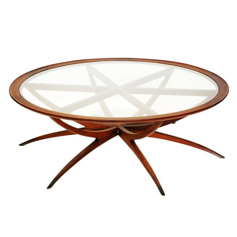 Danish Mid Century Modern Spider Leg Teak Coffee Table Glass Top