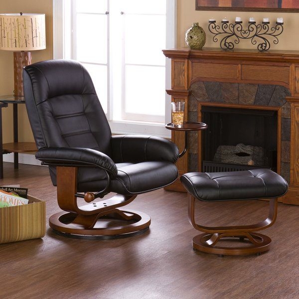 Fabric recliner with ottoman and side table