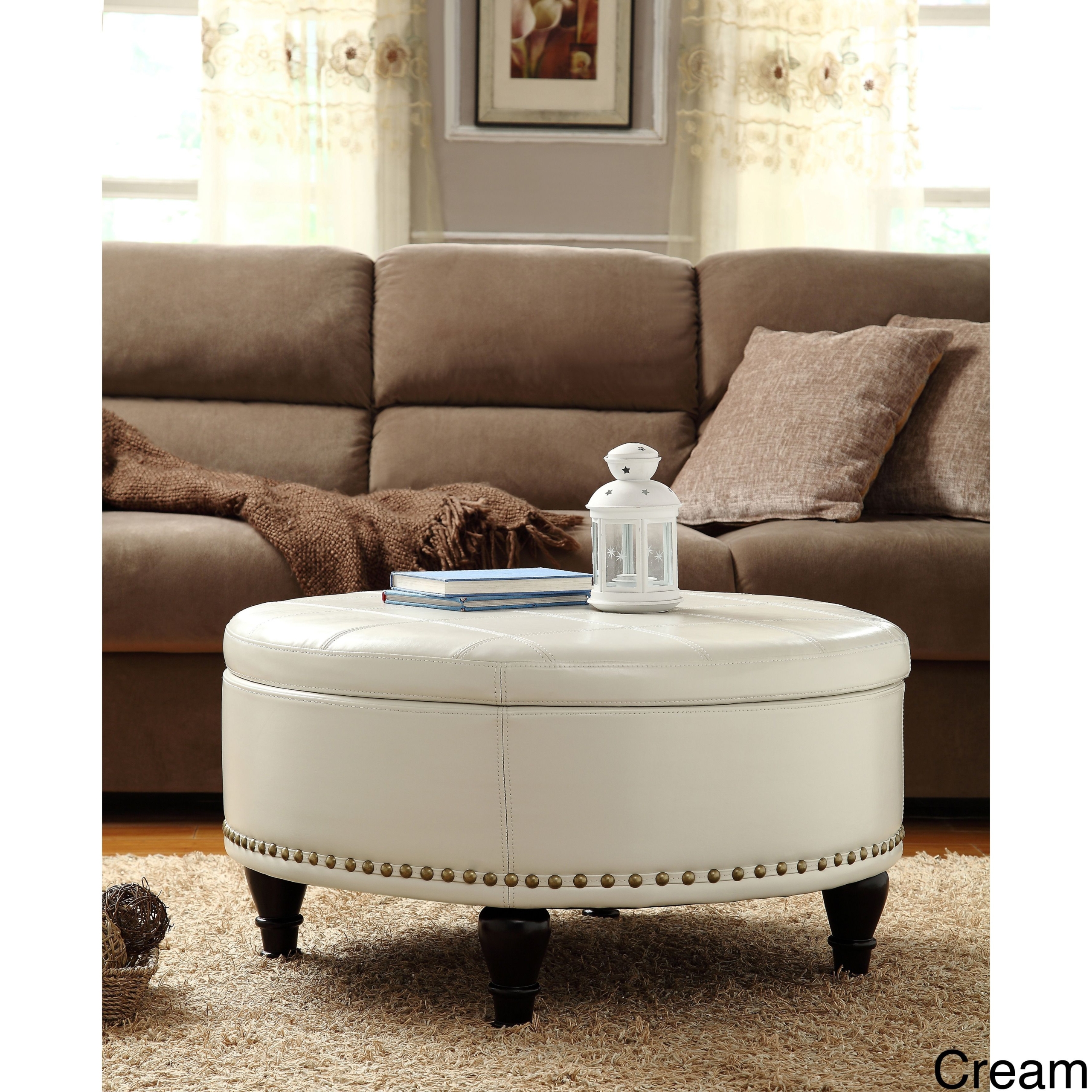 Round Faux Leather Coffee Table / Sigler Tufted Cocktail Ottoman