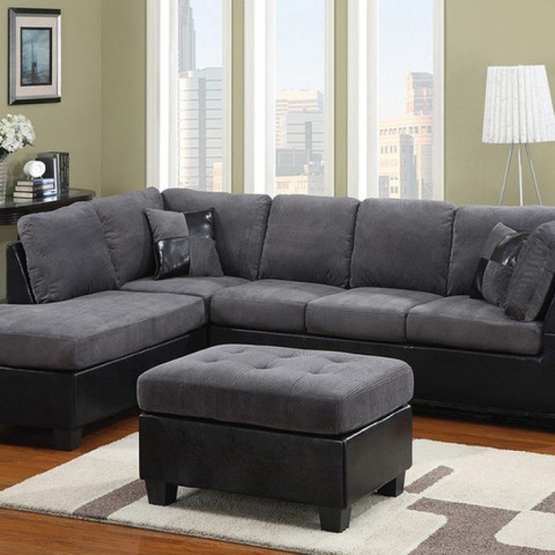 Grey Fabric And Black Leather Sectional Modern Sectional Sofas New York