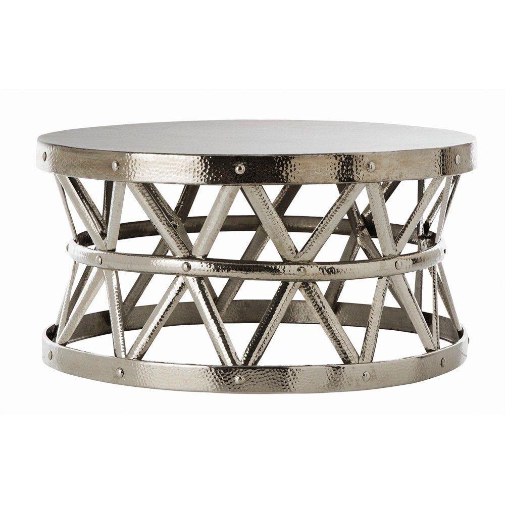 Hammered drum cross silver coffee table
