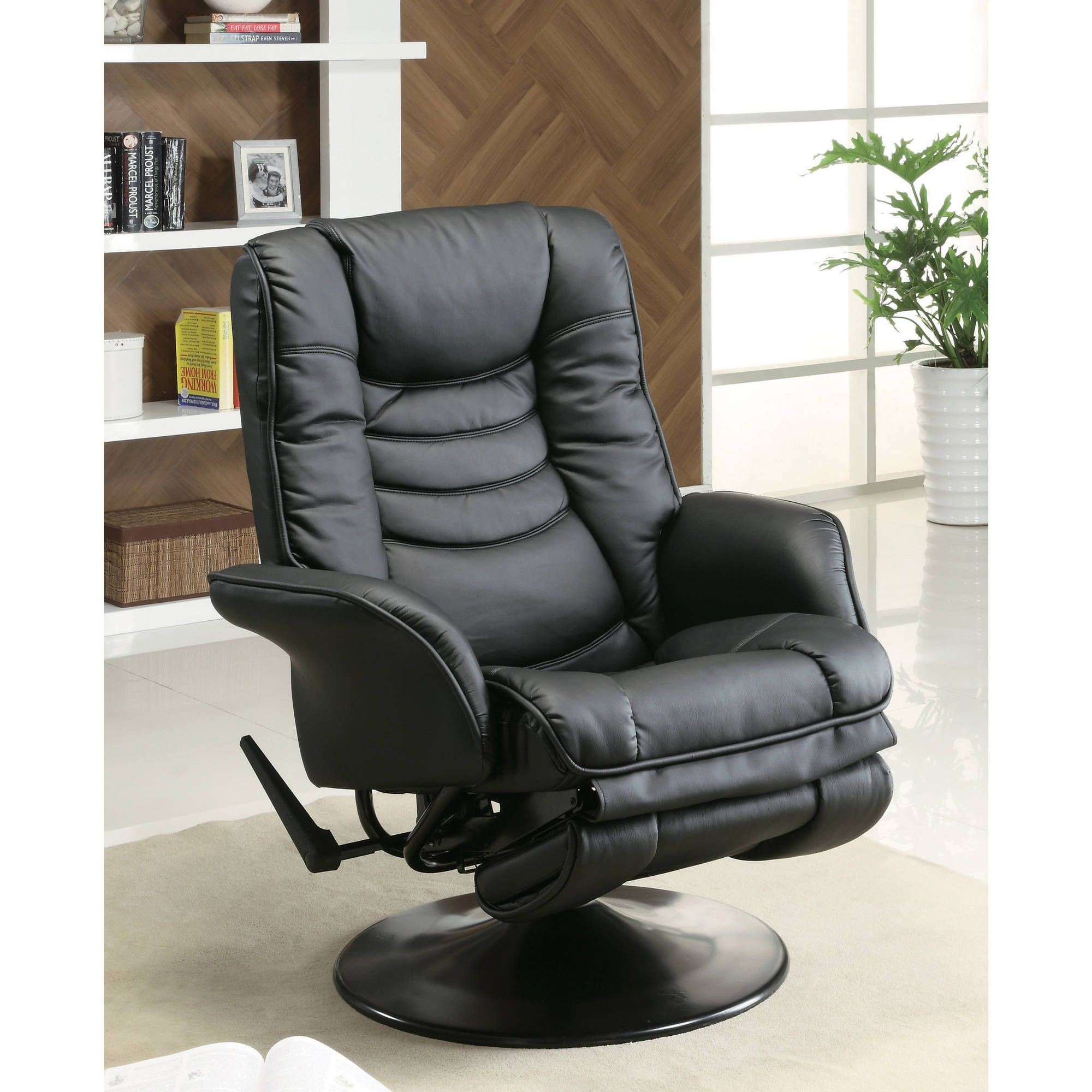 Leather Swivel Recliner Chair Reclining Black W Arms Footrest Lounge Oversized