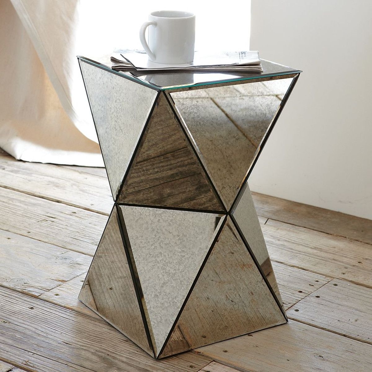 Mirrored round end table
