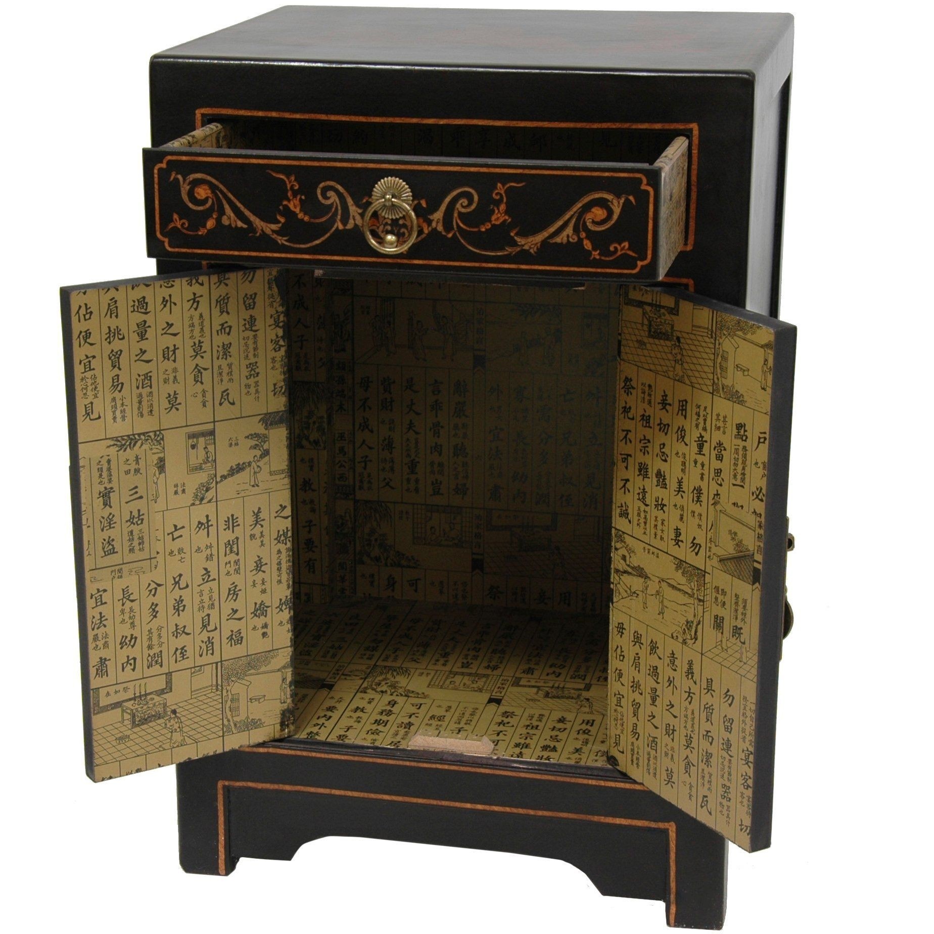 Oriental furniture asian 2 door end table cabinet in antique