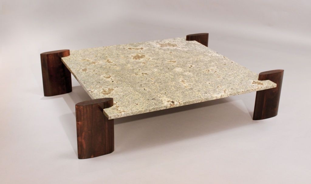 Rosewood pale blue granite coffee table attributed to celina