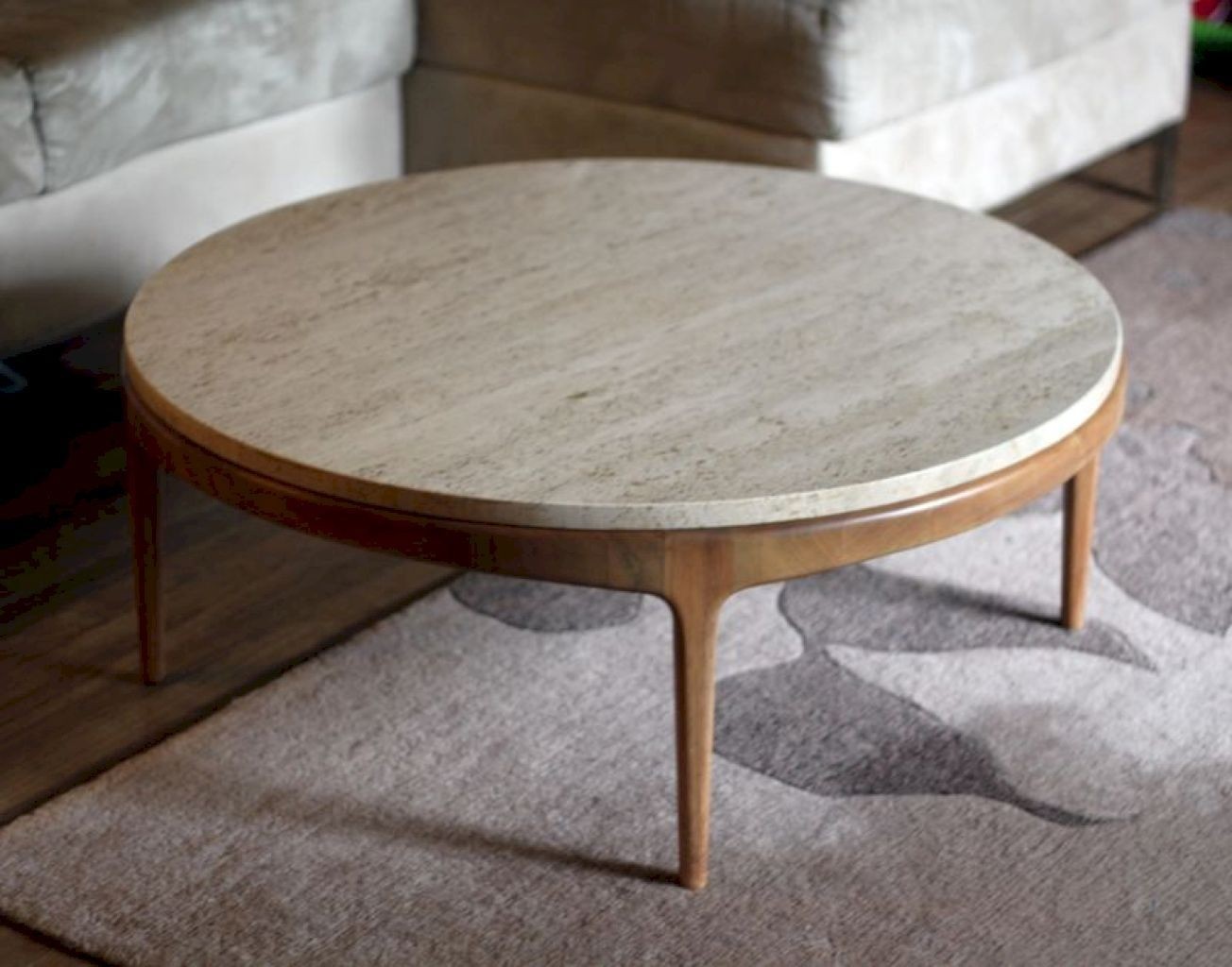 Round stone top coffee table