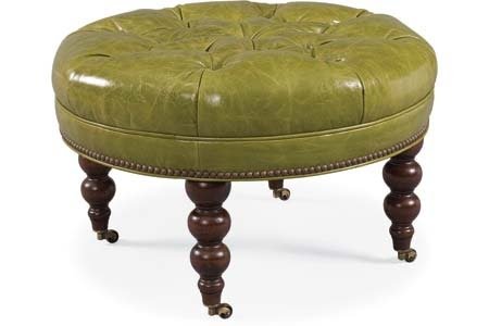 Round tufted leather ottoman 2