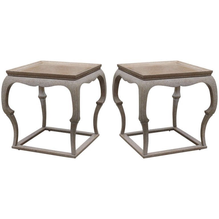 Sculptural pair of asian end tables