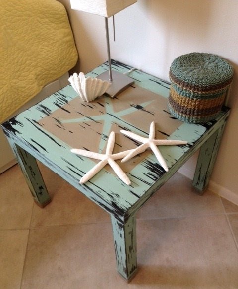 Shabby chic end table with twine wrapped