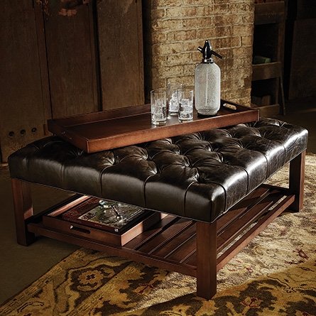 Square leather tufted ottoman