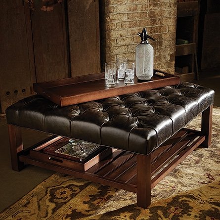 Large square leather on sale ottoman coffee table