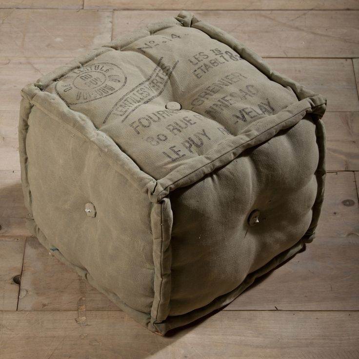 Stamped army canvas pouf ottoman india