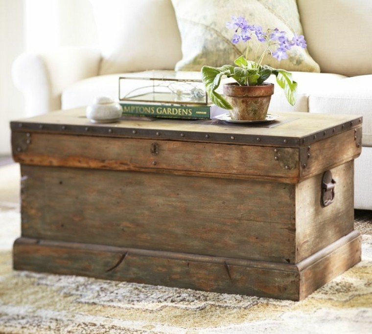 Troje Trunk Coffee Table, Storage Coffee Table, Old Wood Coffee Table