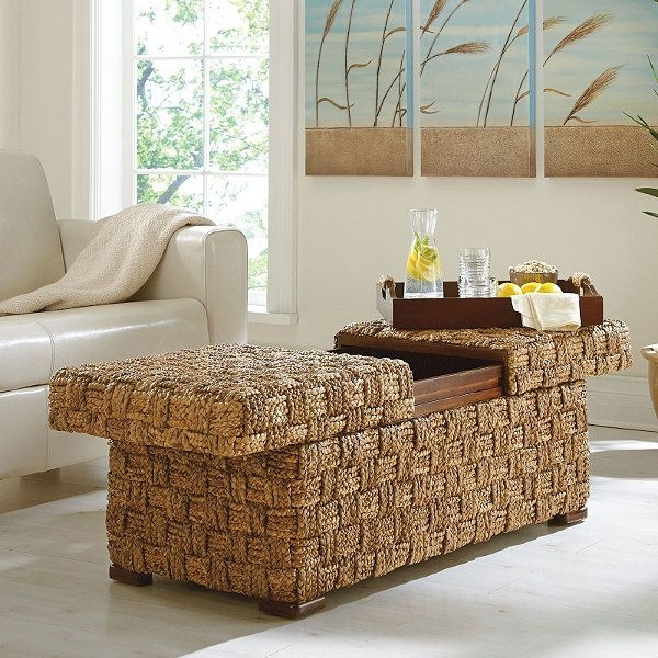 The woven herringbone exterior of this ottoman brings an earthy