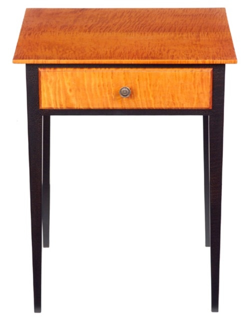 Tiger maple end table with black crackle paint