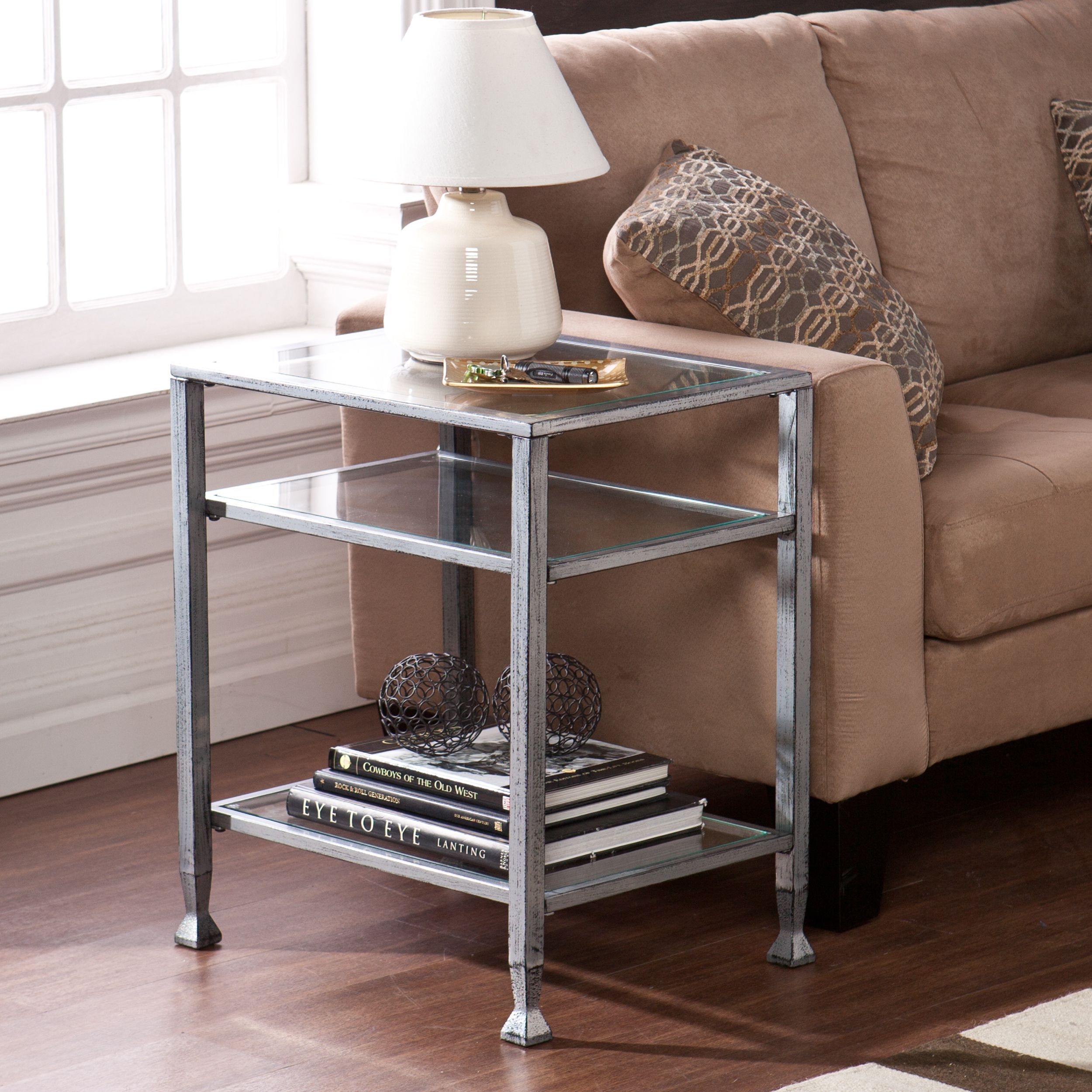 Upton Home Silver Metal And Glass End Table