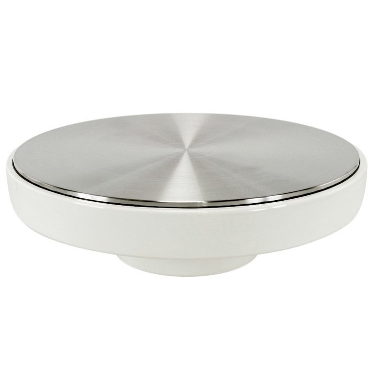 Vecta round white fiberglass stainless steel coffee table