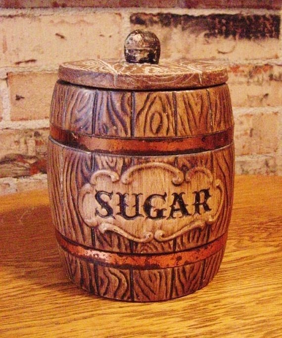 Vintage barrel shaped sugar canister