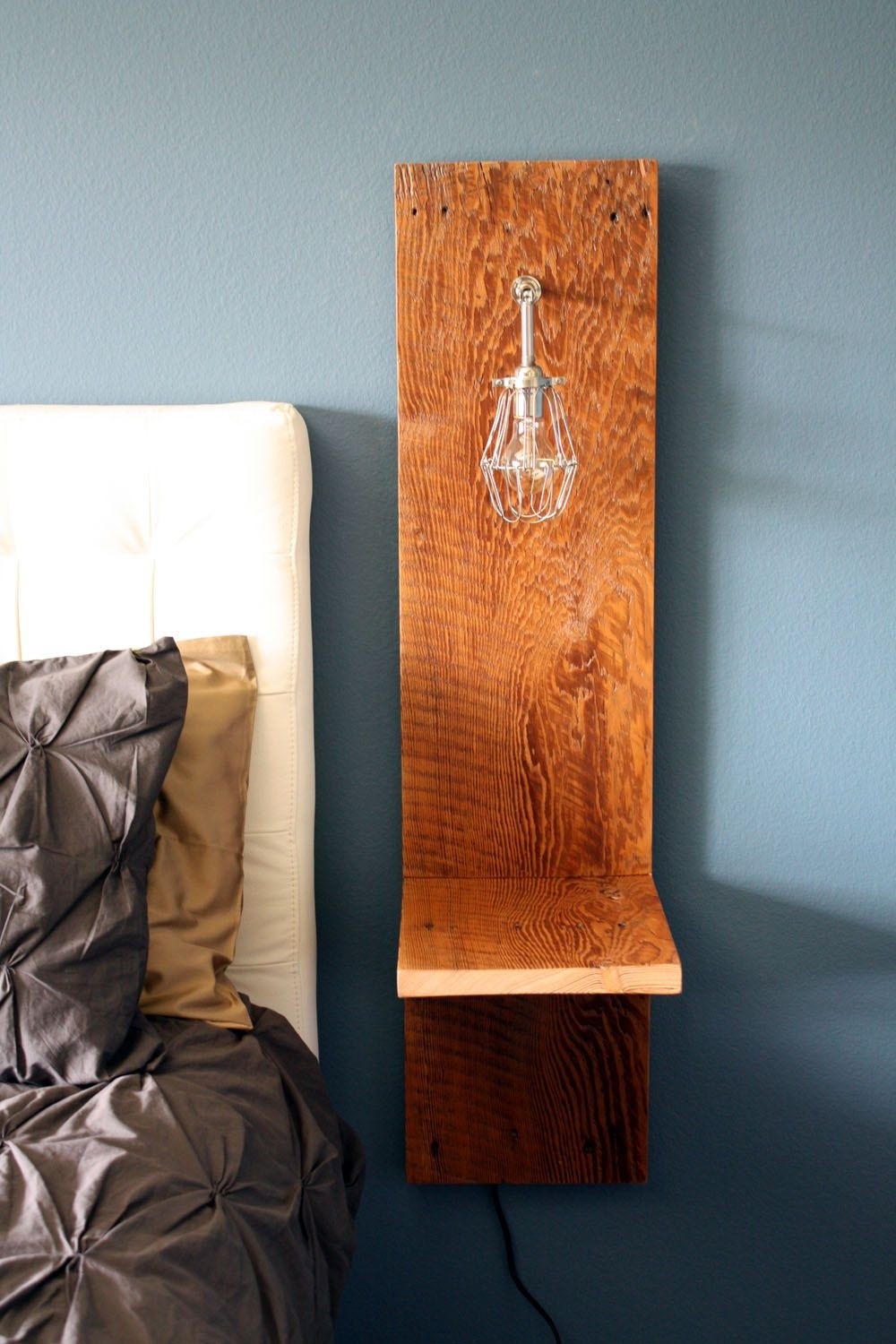 Wall mounted nighstand reclaimed wood