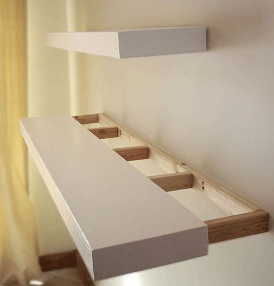 Wall mounted wood shelves