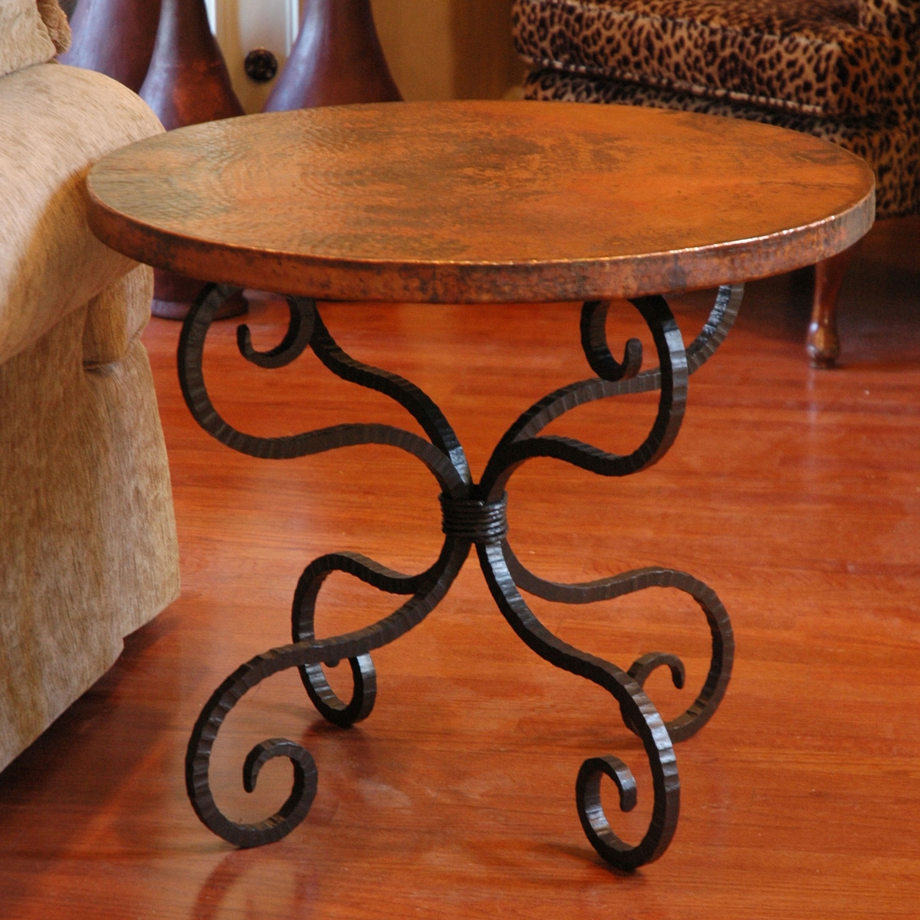 Wrought iron and glass end tables