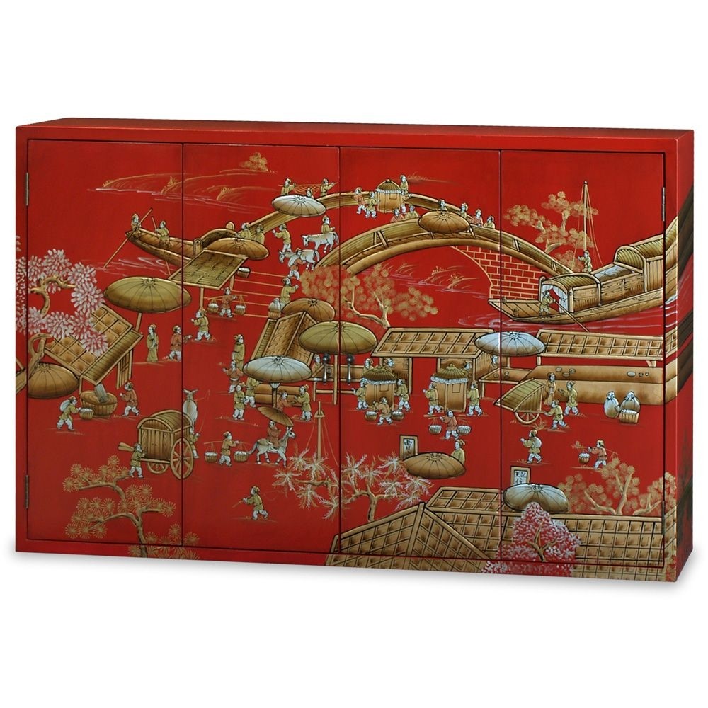 Chinoiserie Motif Wall Media Cabinet