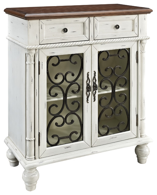 Delphina 2-Drawer 2-Door Distressed White Chest